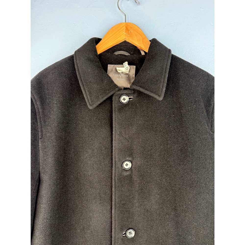 Cole Haan Mens Wool Cashmere Blend Car Coat Black‎ Lambskin Trim Size L Warm - Picture 4 of 13